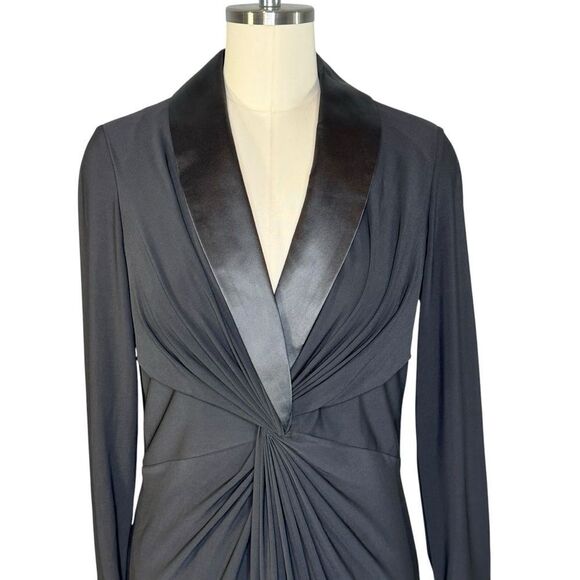 Adrianna Papell Black Twist Front Tuxedo Maxi Cocktail Dress| Size 8 - Picture 5 of 10